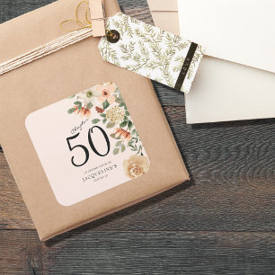 50th Birthday Vintage Floral Square Sticker