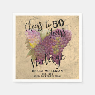 50th Birthday Vintage Watercolor Wine Themed Napkin