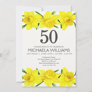 50th Birthday Watercolor Daffodil Party Invitation