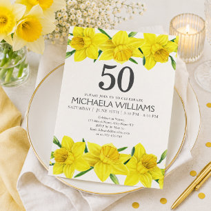 50th Birthday Watercolor Daffodil Party Invitation