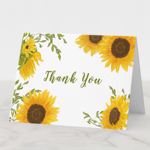50th Birthday Watercolor Sunflowers Thank You Note Card