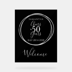 50th Birthday Welcome Cheers 50 Years Party Black Acrylic Sign