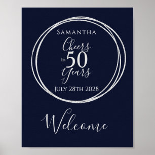 50th Birthday Welcome Cheers 50 Years Party Navy Poster
