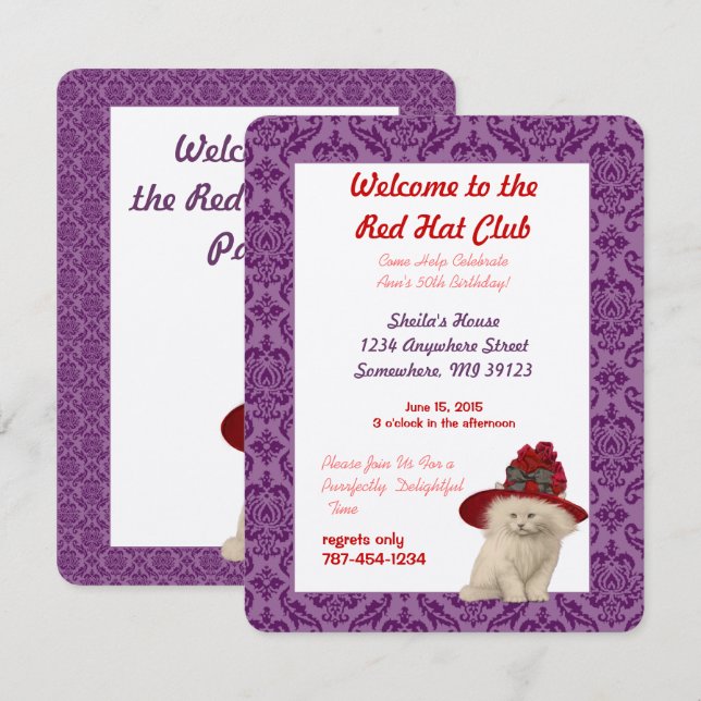 50th Birthday Welcome to the Red Hat Club Party Invitation (Front/Back)