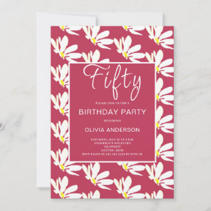 50th Birthday White Floral Daisy  Invitation