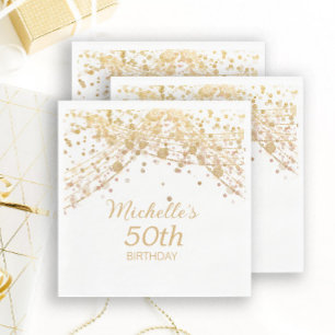 50th Birthday White Gold Glitter String Lights Napkin