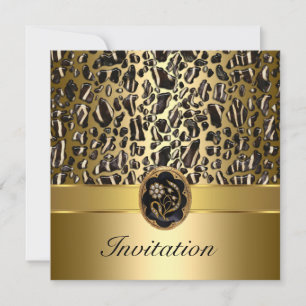 50th Birthday Wild Black Cream Gold  jewel 3 Invitation