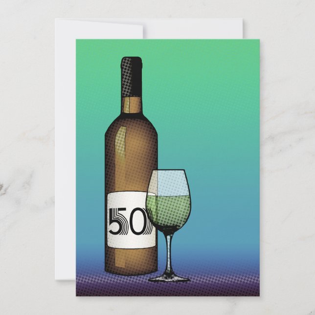 50th birthday : wine bottle & glass invitation (Front)