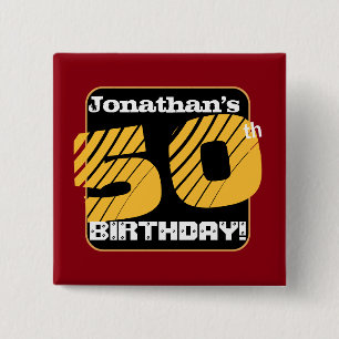 50th Birthday with Custom Name Striped Number A01 15 Cm Square Badge