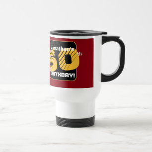 50th Birthday with Custom Name Striped Number A08 Travel Mug
