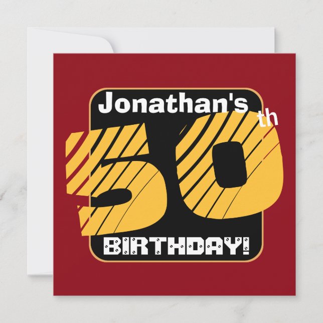 50th Birthday with Custom Name Striped Number A13 Invitation (Front)