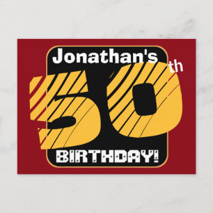 50th Birthday with Custom Name Striped Number A14 Announcement Postcard