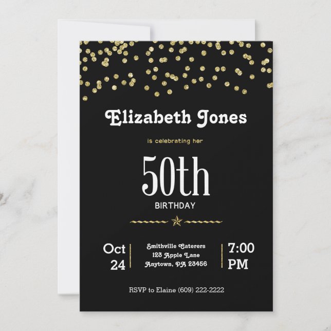 50th Birthday with Glittering Gold Invitation (Front)