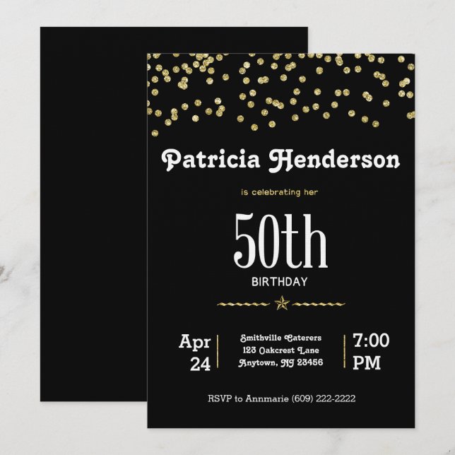 50th Birthday with Glittering Gold Invitation (Front/Back)