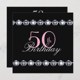 50th Birthday with Pink Glitter and Diamonds Invit Invitation