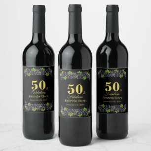 50th Birthday with Purple Grapes on Black Wine Label