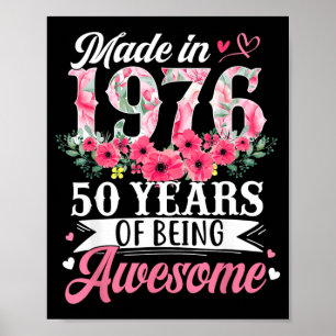50th Birthday Women Born in 1976 Floral 50 Years Poster