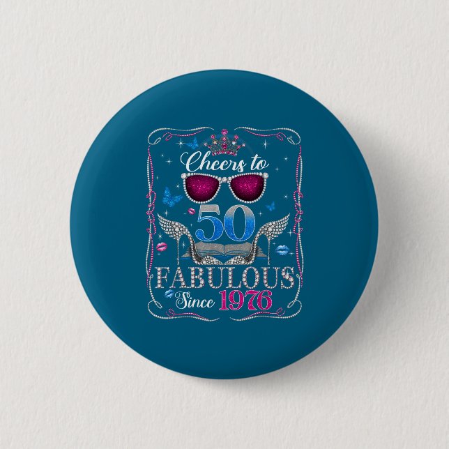 50th Birthday Women Cheers To 50 Years Fabulous Si 6 Cm Round Badge (Front)