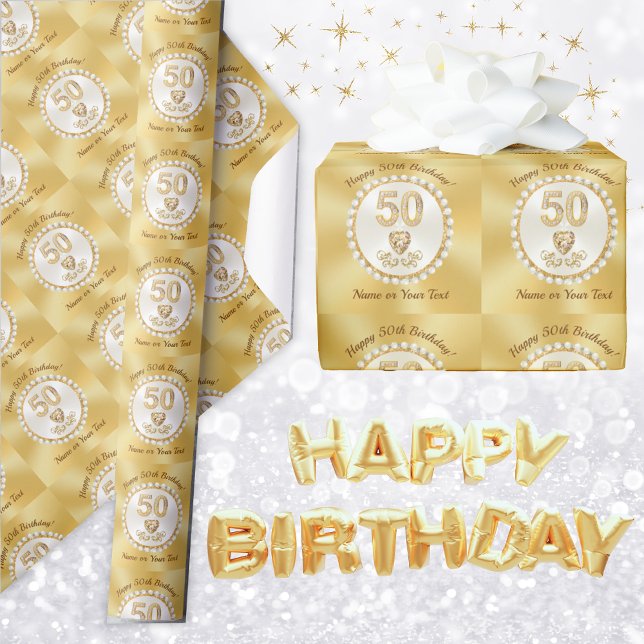 50th Birthday Wrapping Paper Roll, for Her (Creator Uploaded)
