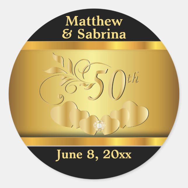 50th Black and Gold Anniversary Classic Round Sticker (Front)
