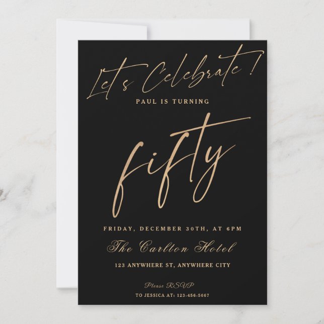 50th Black And Gold Elegant Birthday Party Invitation (Front)