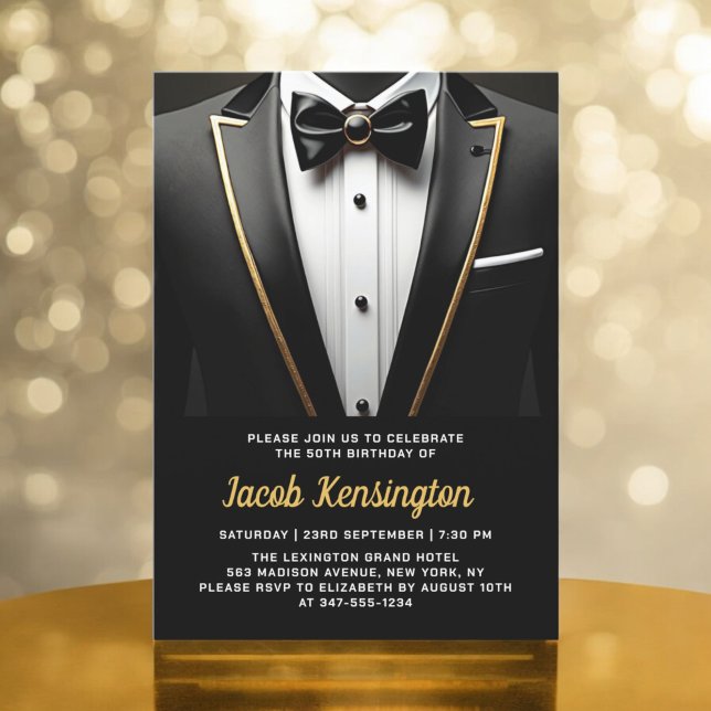 50th Black and Gold Tuxedo Birthday Event Invitation (Creator Uploaded)