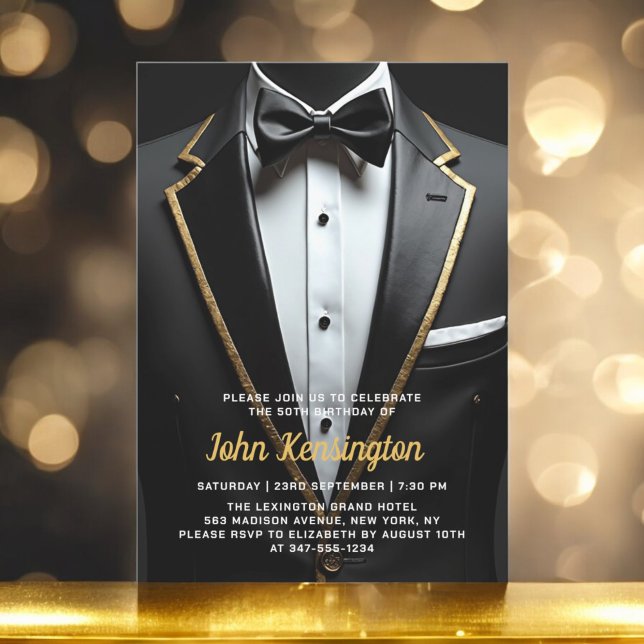 50th Black and Gold Tuxedo Birthday Event Invitation (Creator Uploaded)
