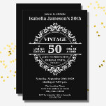 50th Black and White Vintage Themed Birthday Invitation<br><div class="desc">This vintage inspired black and white adult birthday invitation is perfect for 30th, 40th, 50th, 60th, 70th, 80th, 90th or any other age you may like. The design features a white split monogram with a white 50 in the middle and the white text reads "Vintage. Limited edition, one of a...</div>