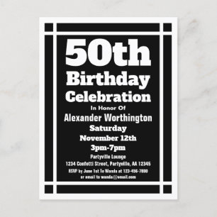 50th Black Simple Birthday Invitation Postcard