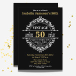 50th Black White and Gold Vintage Birthday  Invitation<br><div class="desc">This vintage inspired black, gold and white adult birthday invitation is perfect for 30th, 40th, 50th, 60th, 70th, 80th, 90th or any other age you may like. The design features a white split monogram with a gold 50 in the middle and the white text reads "Vintage. Limited edition, one of...</div>