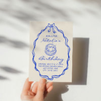 50th Blue Bow Hand Drawn Coquette Birthday Party