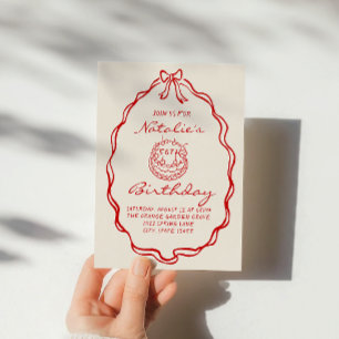 50th Bow Hand Drawn Coquette Fifty Birthday Invitation