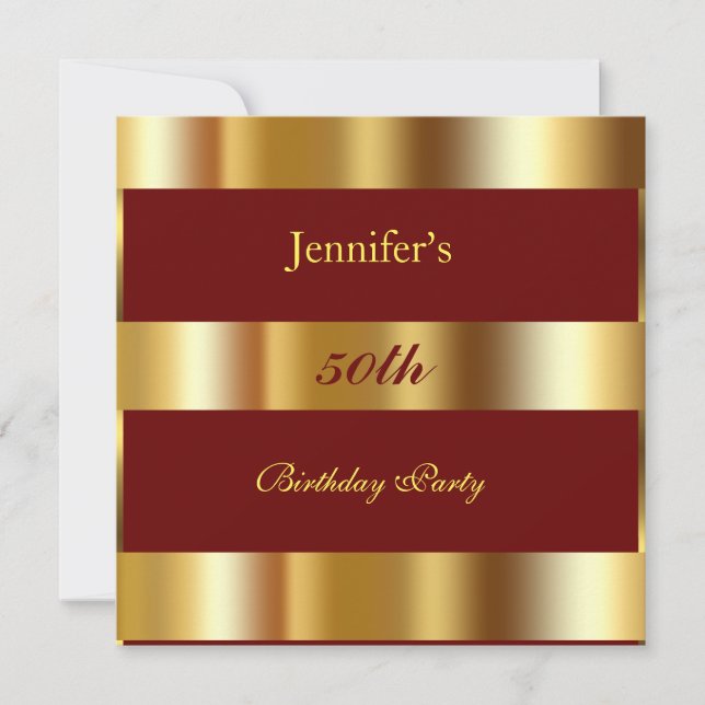 50th Burgundy Gold Birthday Party Invitation (Front)