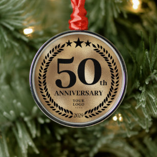 50th Business Anniversary Gold Christmas Metal Tree Decoration