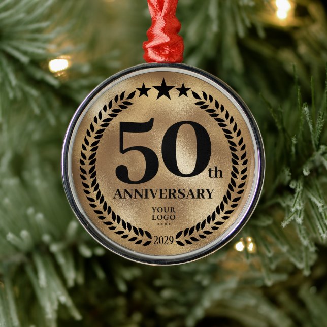50th Business Anniversary Gold Christmas Metal Tree Decoration (Tree)