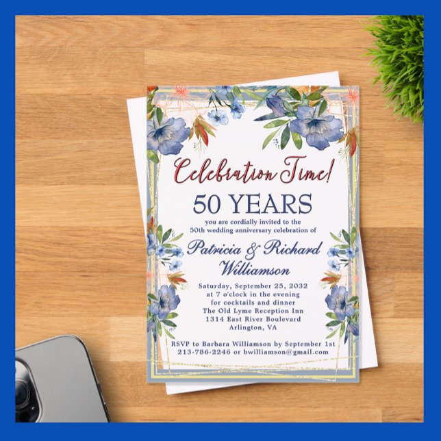 50th Chic Floral Wedding Anniversary  Acrylic Invitations (Creator Uploaded)