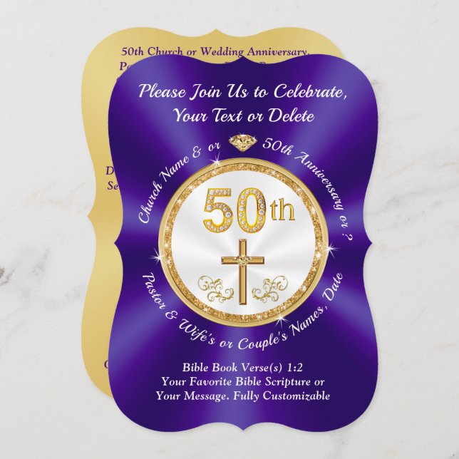 50th Church Anniversary / 50th Wedding Anniversary Invitation (Front/Back)