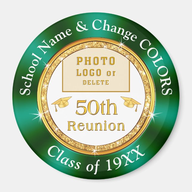 50th Class Reunion Souvenirs, Green, White, Gold Magnet (Front)