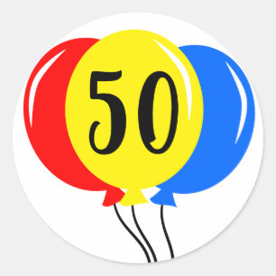 50th Colourful Balloons Birthday Classic Round Sticker