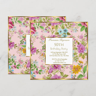 50th Colourful pink Floral Garden Birthday Party Invitation