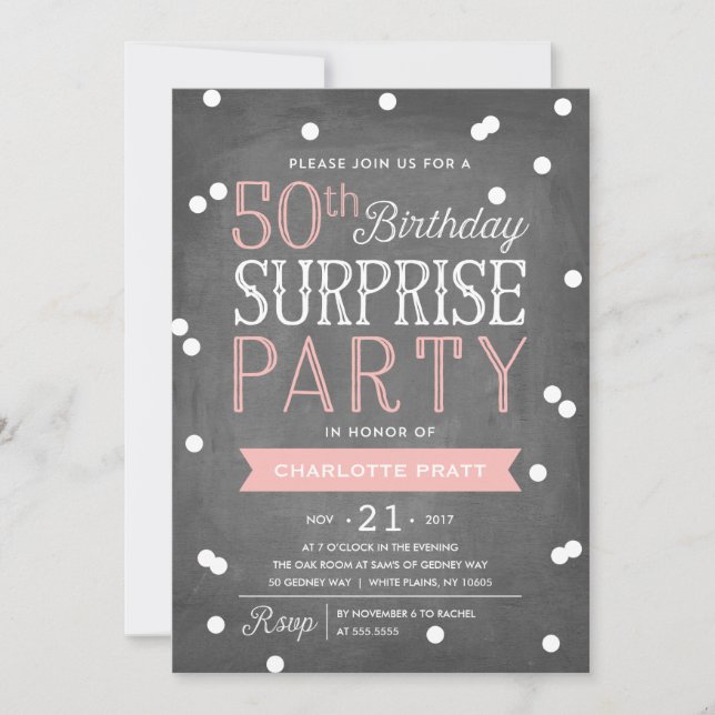 50th Confetti Surprise Party Invitation | Birthday (Front)