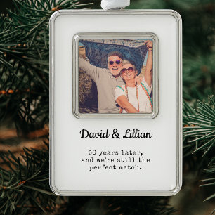 50th Couples Anniversary Photo Keepsake Silver Plated Framed Ornament