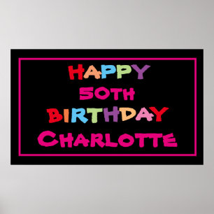 50th Custom Name Modern Cute 50th Birthday Party Poster