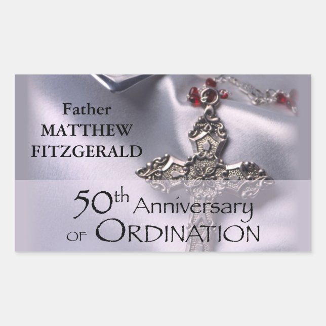 50th Custom Name Ordination Anniversary Chalice Rectangular Sticker (Front)