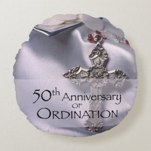 50th Custom Name Ordination Anniversary Chalice Round Cushion