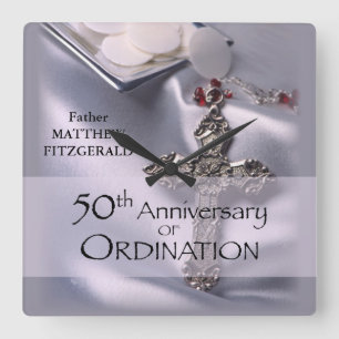 50th Custom Name Ordination Anniversary Chalice Square Wall Clock