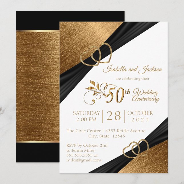 50th Dark Golden Heart Anniversary Design Invitation (Front/Back)