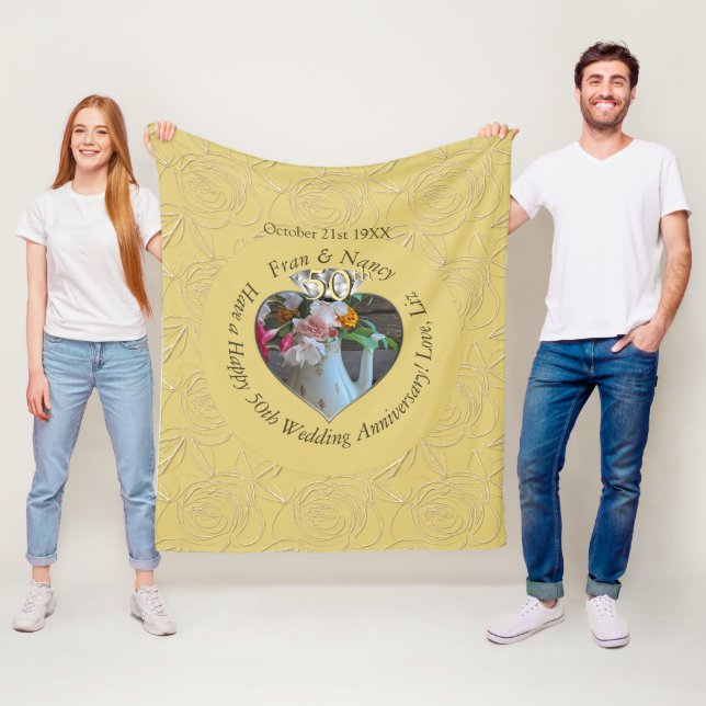 50th Diamond Heart Photo Fleece Blanket (In Situ)