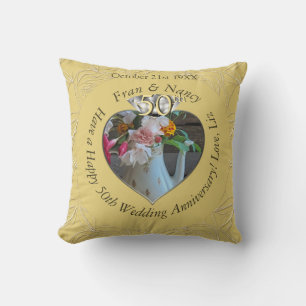 50th Diamond Heart Photo Throw Pillow