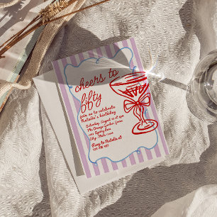50th Drawn Colourful Champagne Glass Fifty Birthda Invitation